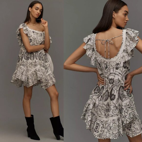 Anthropologie Dresses & Skirts - Anthropologie Maeve Flutter-Sleeve Babydoll Mini Dress size M carbon new nwt